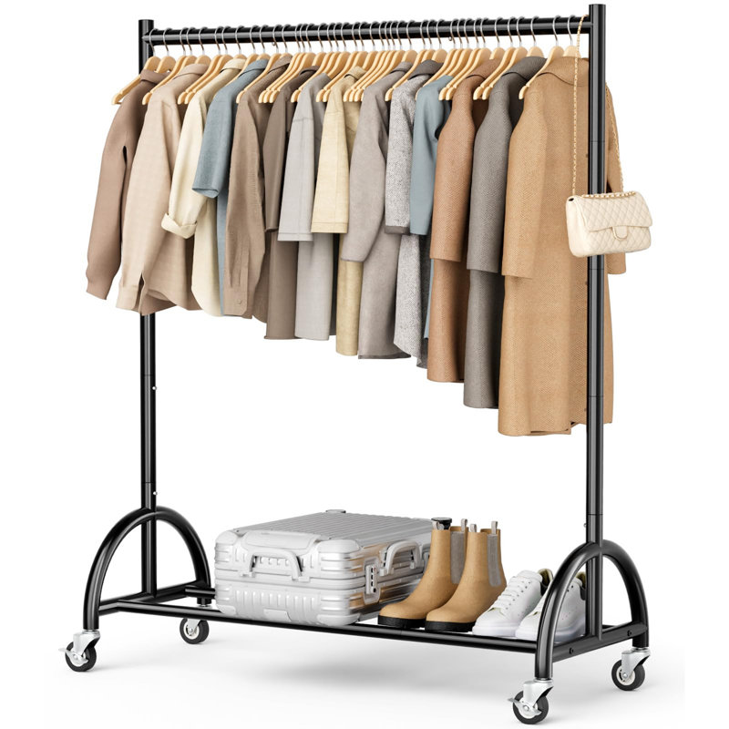 Heavy Duty Clothes Rail on Wheels for Bedroom, Black