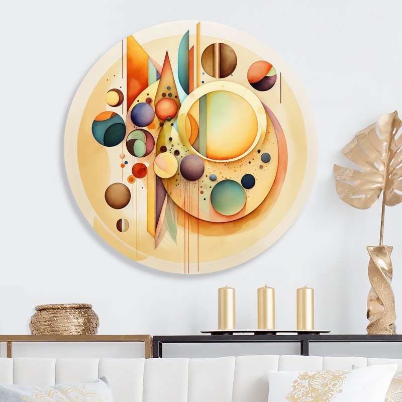 «Warm Minimalist Circular Abstract I - Abstract Minimalisme», art mural rond sur métal, L 36 po x H 36 po