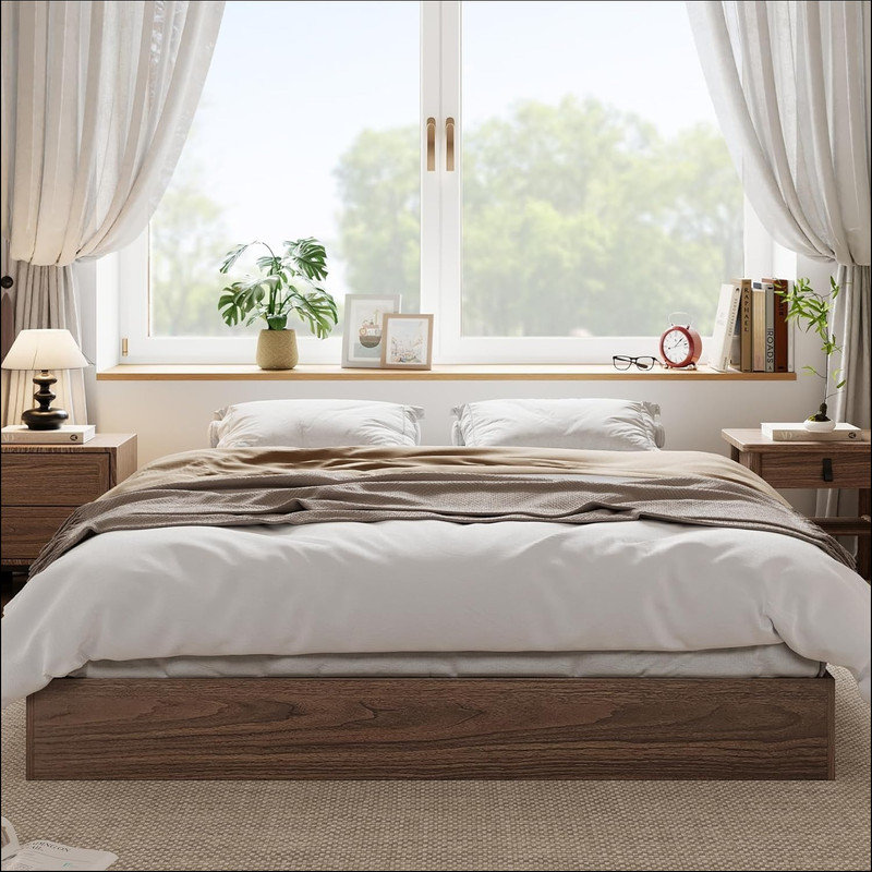 Wood Platform Bed Frame, Wooden Bed with Wood Slat Support & No Box Spring Needed, Easy Assembly Minimalist Bed Frame Without Headboard
