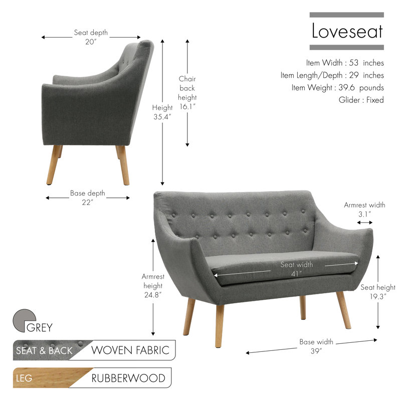 Folmar Upholstered 53'' Loveseat, Gray
