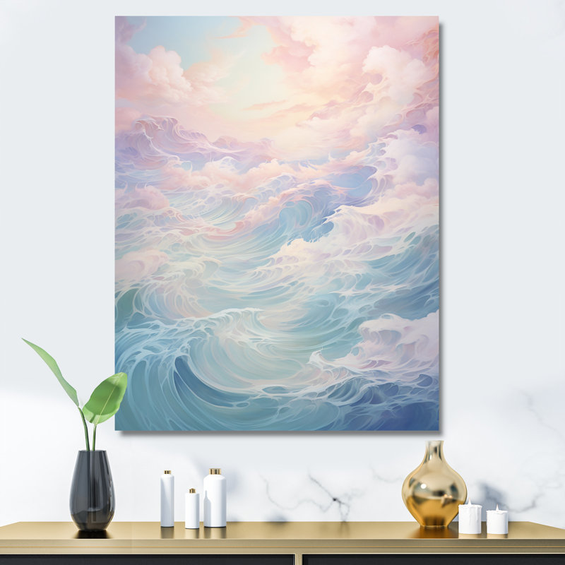 Kawaii océan tempête paysage - orages murales salon, Toile tendue, H 44 po x l 34 po