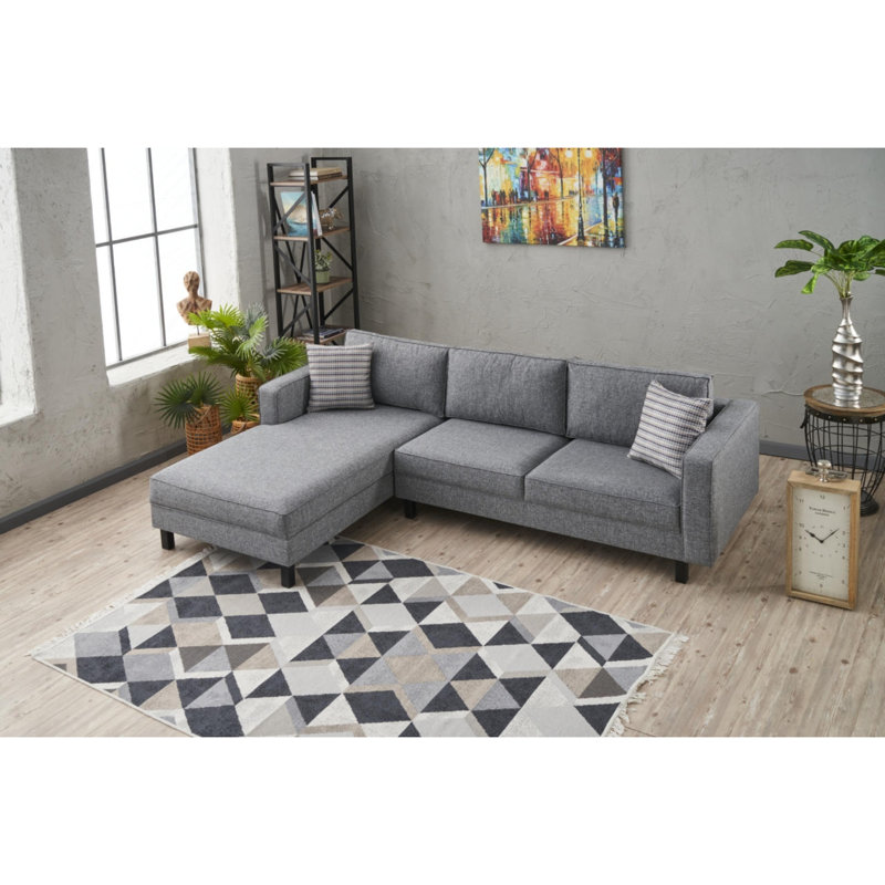 Canapé modulaire rembourré Bre, Accoudoir à gauche (vu de face), Gris 100% polyester / lin
