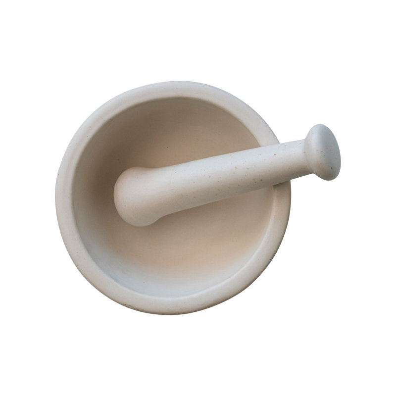 Speckled White Ceramic Mortar and Pestle Set, Medium