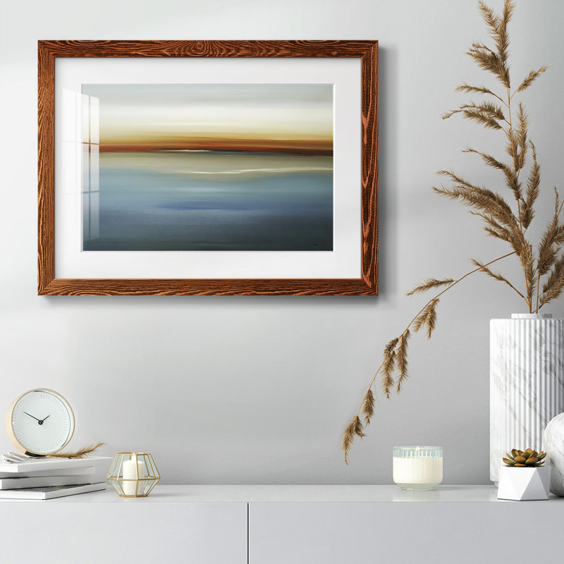 Beside The Blue II - Tableau encadré en verre, grand format, idéal pour le salon, Cadre érable, H 22 po x l 32 po x P 1,5 po