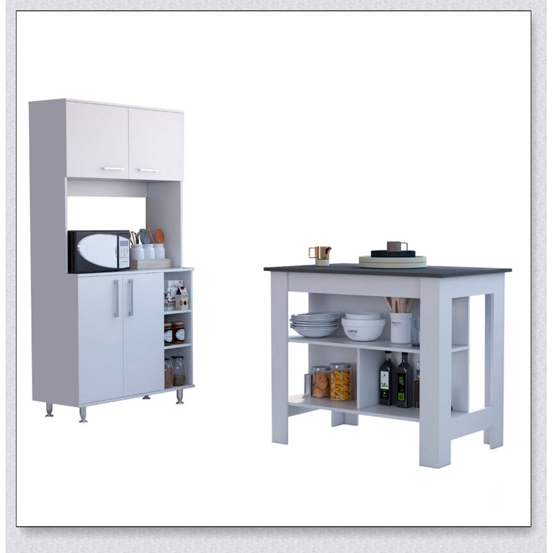 Onyx 2-Piece Kitchen Set with Island and Pantry, Ample Storage and Sleek Design for Modern Kitchens