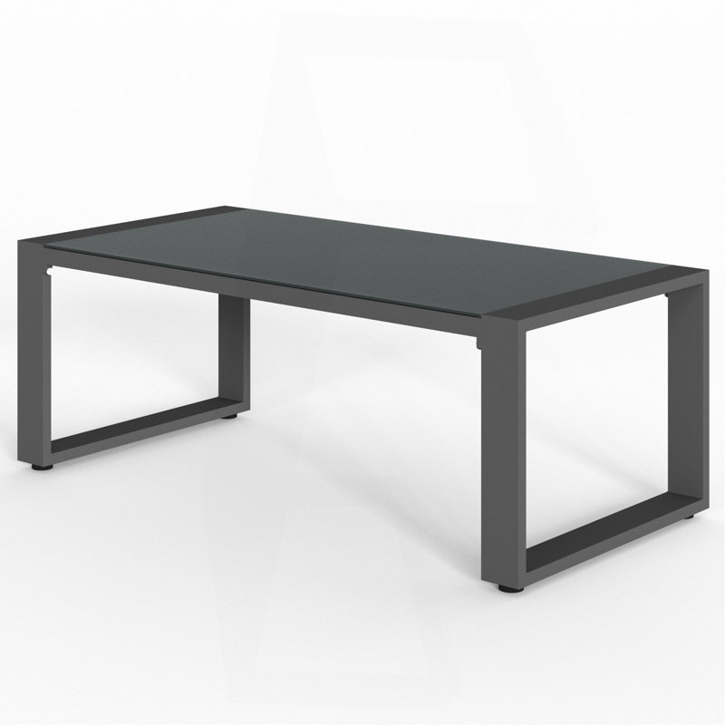 Table basse - Table légère en aluminium thermolaqué et verre - Utilisation polyvalente - Rectangulaire - Gris