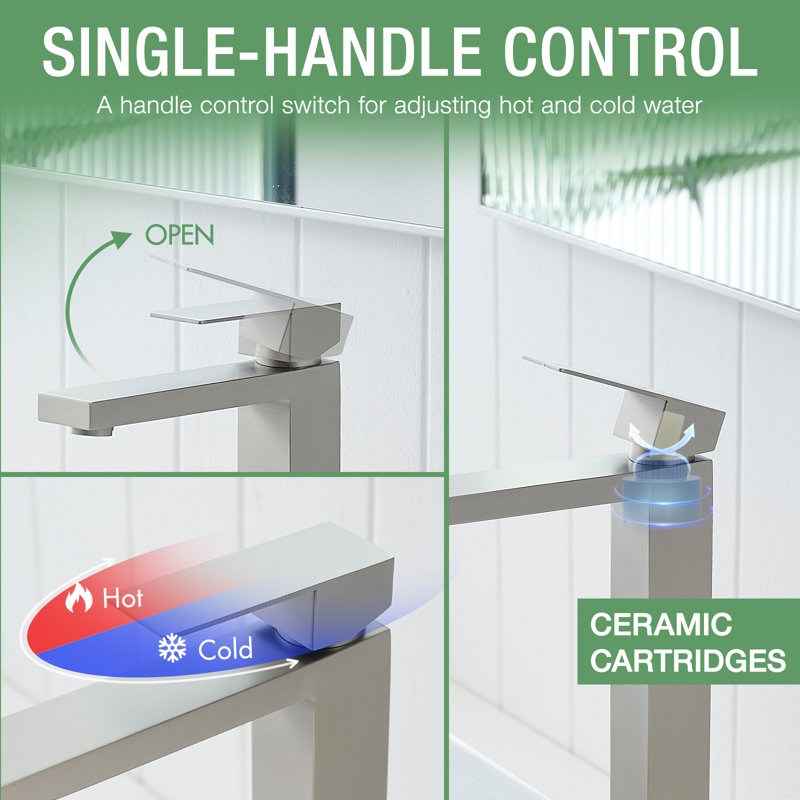 Robinet pour salle de bain à poignée simple à un trou avec bonde escamotable, Nickel brossé