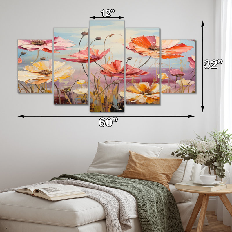 Polemoine - reproduction d'art sur toile florale - 5 panneaux