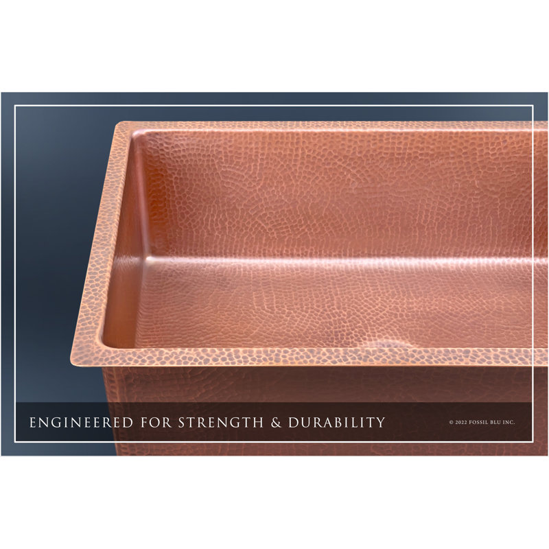 Fossil Blu Luxury 30" 12-Gauge Hammered Copper Undermount/Drop-In Sink, Medium Patina, Incl Accs