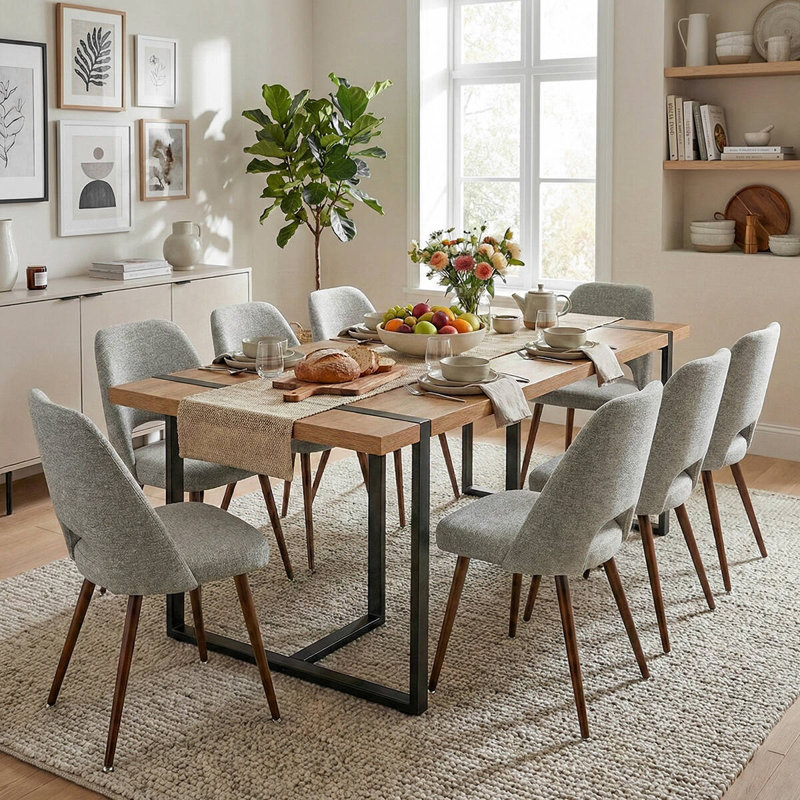 Mid-Century Upholstered Dining Chairs Set Of 8 With Metal Legs, Gray