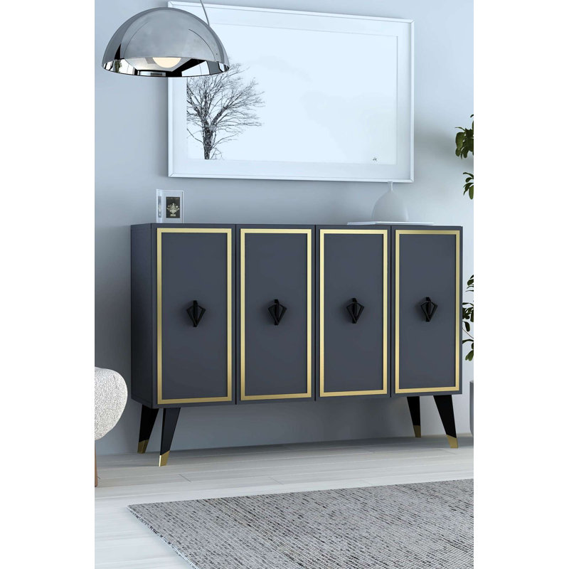 Modern Console Table, Gold, 47.2 x 31.5 x 11.6 inches | 100% Melamine Coated Particle Board | Wall-Mountable, Multiple Shelves, Stylish & Functional Design for Living Room or Entryway
