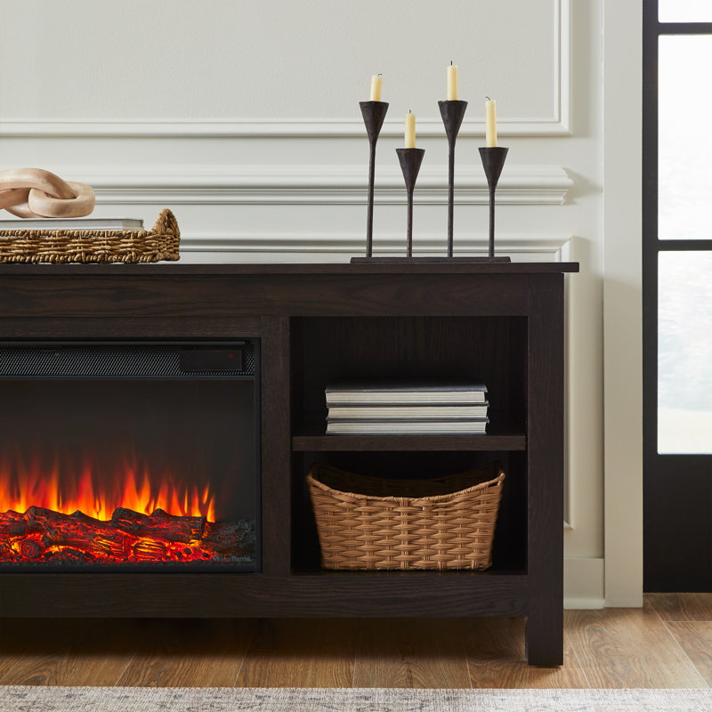 Charley 84" Electric Fireplace TV Stand, Dark Oak