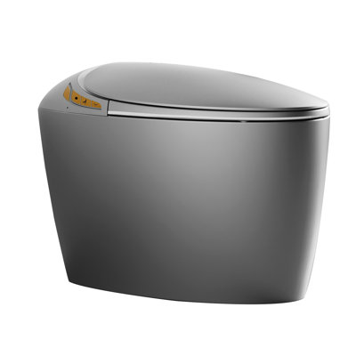 Toilette intelligente avec fonctions pour l'utilisateur, siège à ouverture / fermeture automatique, capteur de pied, toilette avancée pour salle de bain grise, style élégant