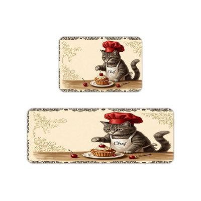 Tapis de cuisine à motif de chats Chef, 2 pièces, beige multicolore