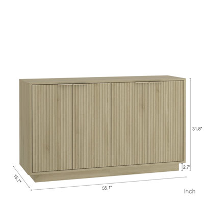 Wood Modern Buffet Cabinet with Storage, Fluted Sideboard Large Buffet with Adjustable Shelves, Credenza, Accent Cabinet Console Table