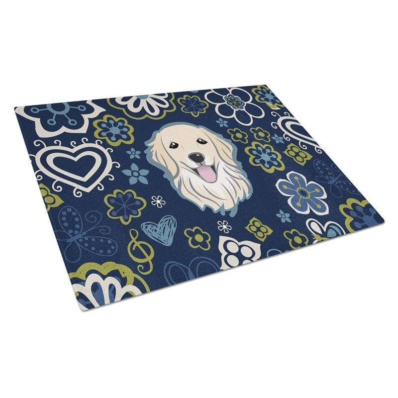 Planche à découper fleurs en verre trempé caroline, Golden retriever beige