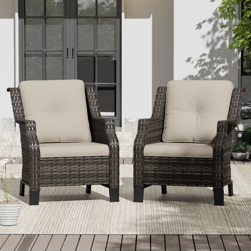 All-Weather PE Wicker Patio Armchair with Cushions&Fade Resistant (Set of 2), Beige