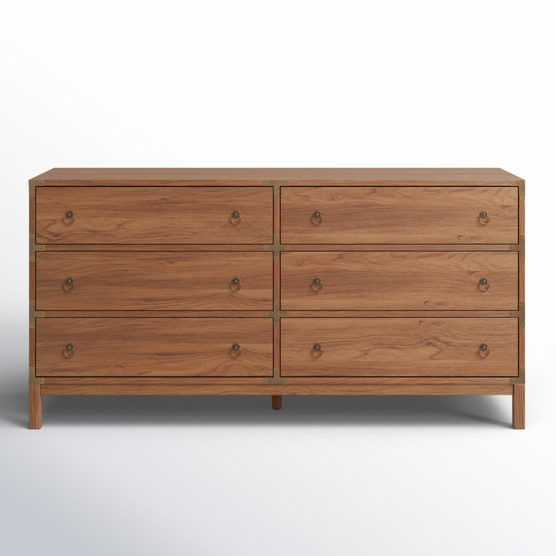 Akyah 60.7" W 6-Drawer Double Dresser with Ring Pulls, Oak