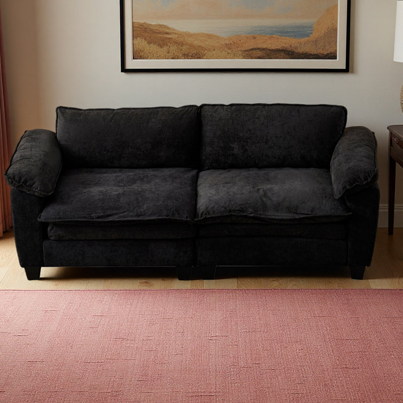 Grand canapé luxueux avec causeuse en chenille et salon, Noir