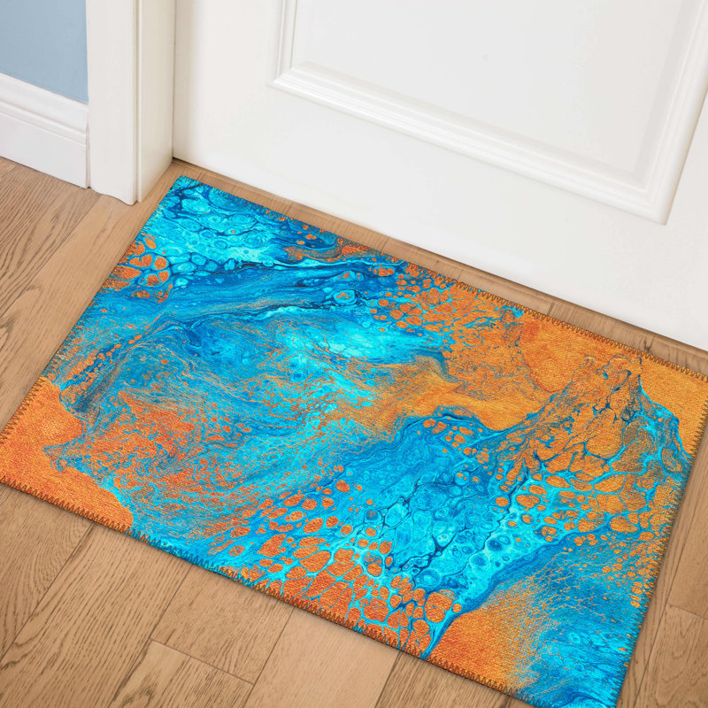Chenille Washable Abstract Indoor / Outdoor Rug, Rectangle 1'8" x 2'6"