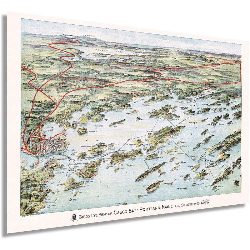 1906 Casco Bay Portland Maine & Environs carte affiche, art mural, H 16 po x l 24 po x P 0,1 po