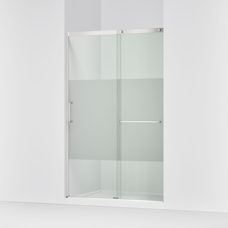 Elate Tall Sliding Shower Door, 75-1/2-In H X 44-1/4 - 47-5/8-In W, With Heavy 5/16-In Thick Crystal Clear Glass With Privacy Band