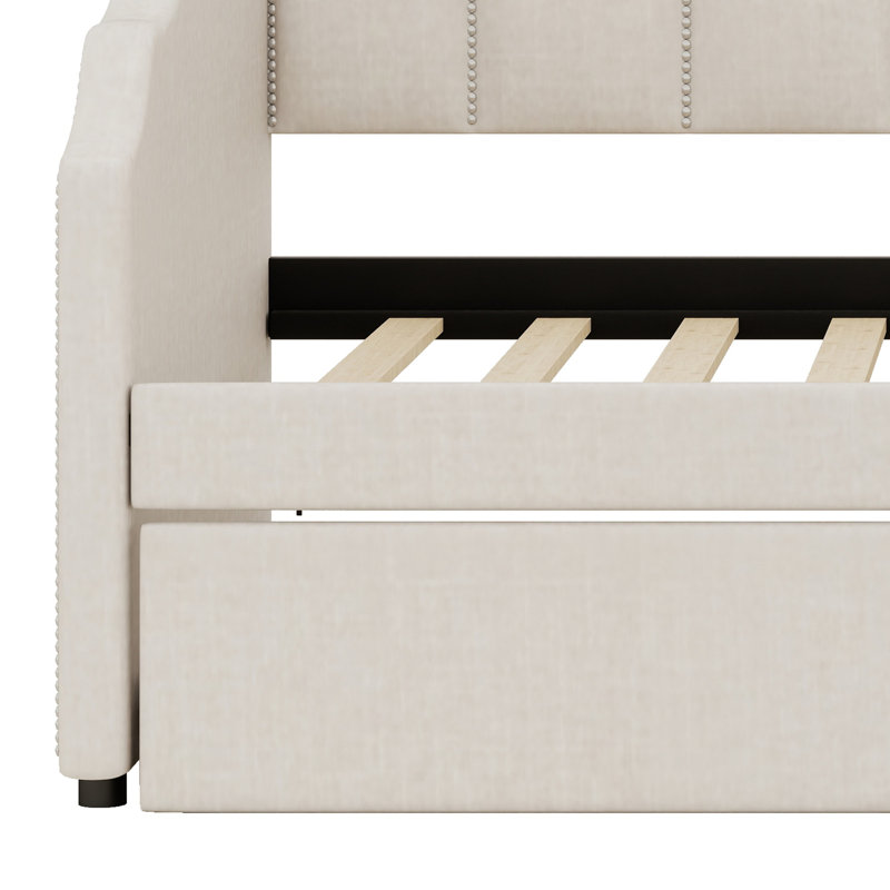 Upholstered Daybed with Pop-Up Trundle, Beige