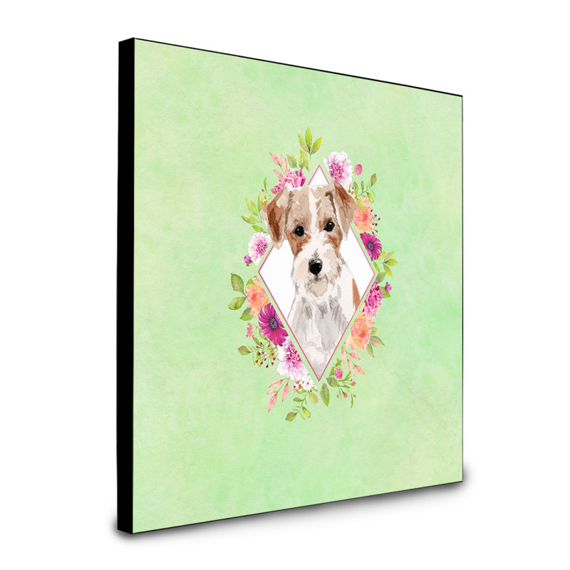 Panneau mural Dollman Flowers, Vert, Jack Russell terrier beige
