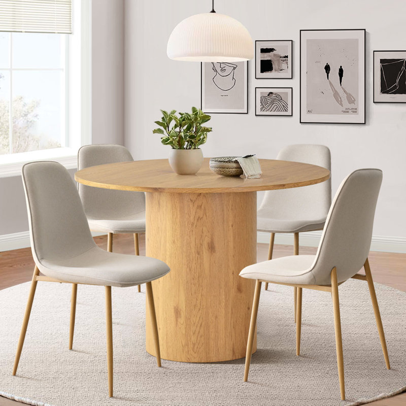 Charmia 4 - Person Dining Table Sets With 41.5'' Round Table & 4 Upholstered Fabric Chairs, Beige