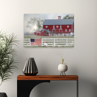 Patriotic Farm Abstract Contemporary Bird Landscape Summer Art