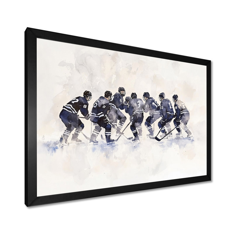 Équipe de hockey avant un jeu III, Reproduction encadrée d'une seule photo sans pass, Noir, H 12 po x l 20 po