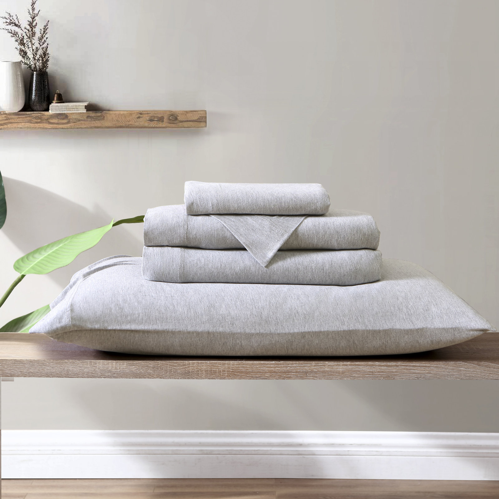 Fransen Sheet Set, Heather Light Gray, Queen Sheet Set with 2 Pillowcases