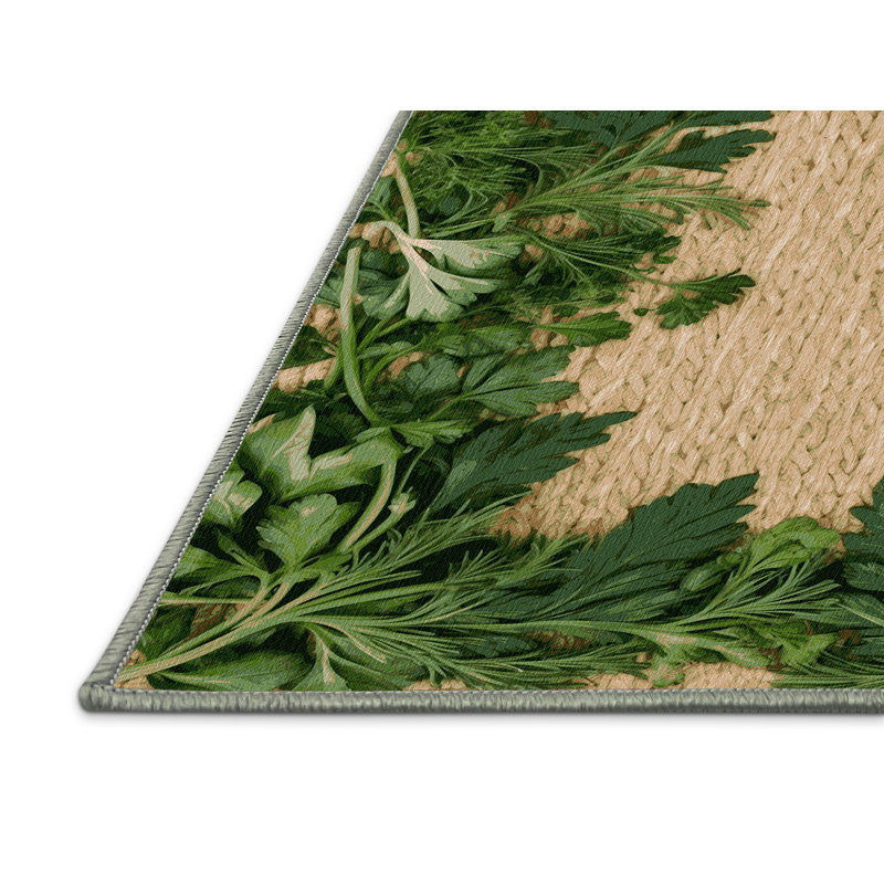 Machine Washable Botanical Green Area Rug