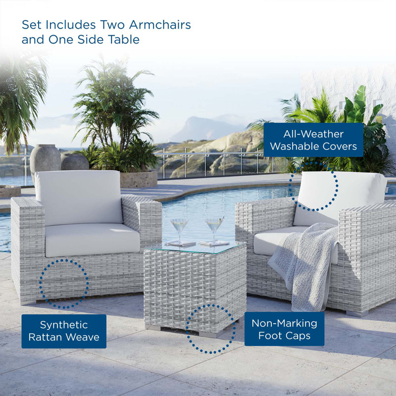 Light Gray White Wicker 2-Person Outdoor Patio Set