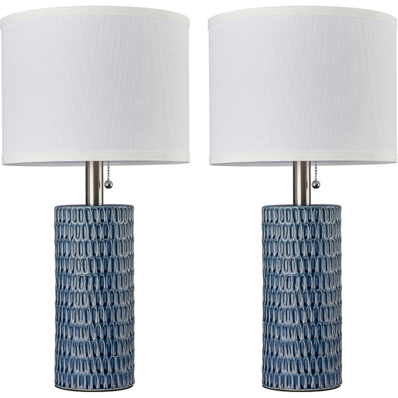 Ensemble de 2 lampes de table en céramique bleu foncé 20 po
