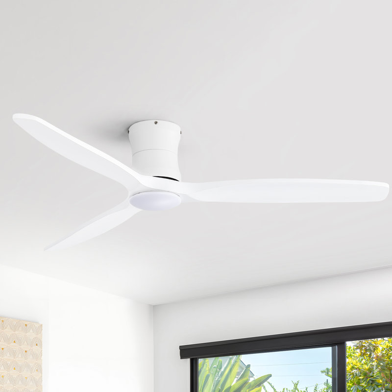 Ventilateur de plafond à DEL encastré à 3 lumières de 52 po avec 3 lumières et transition, Blanc