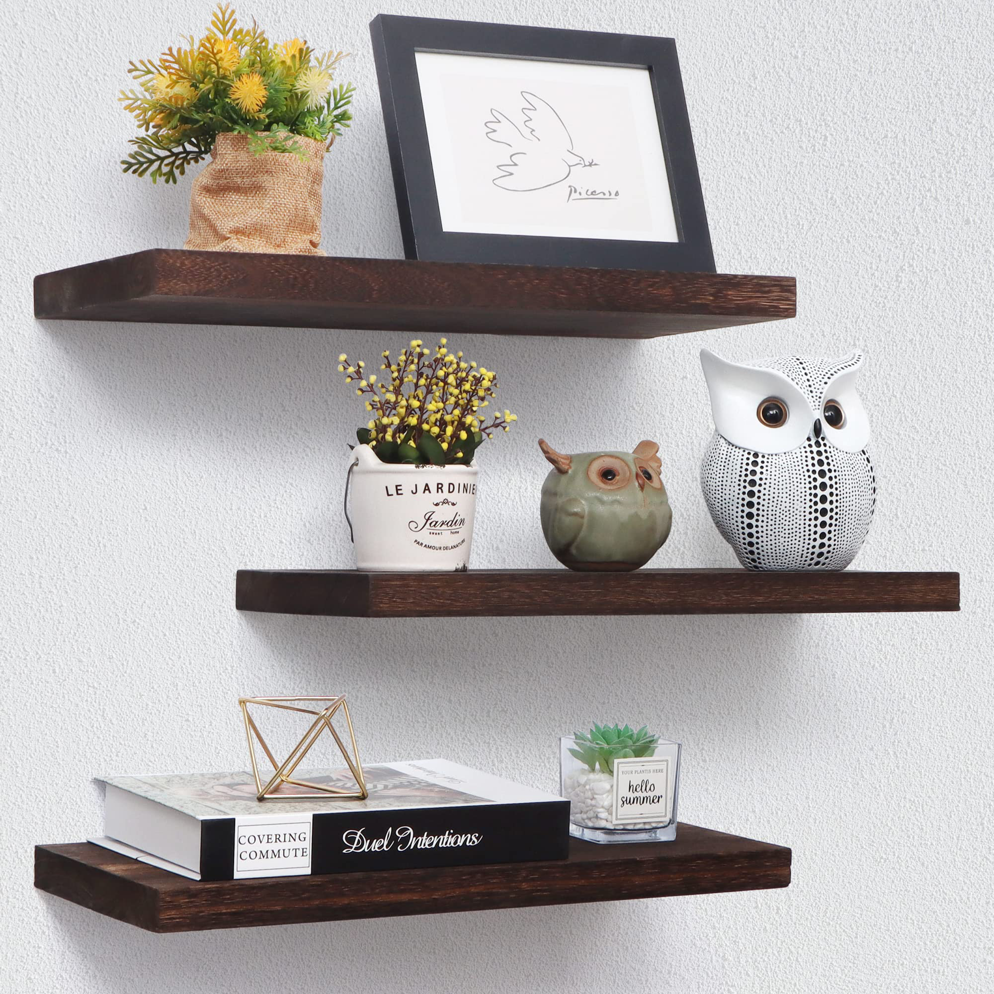 Whitewashed Wood Wall Mounted Spice Rack Shelves, Farmhouse