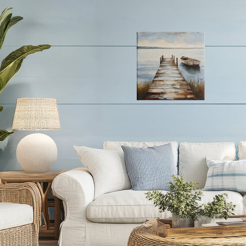 Toile scintillante de paysage marin du lac, conception par LSR Creative Studio, H 17 po x l 17 po