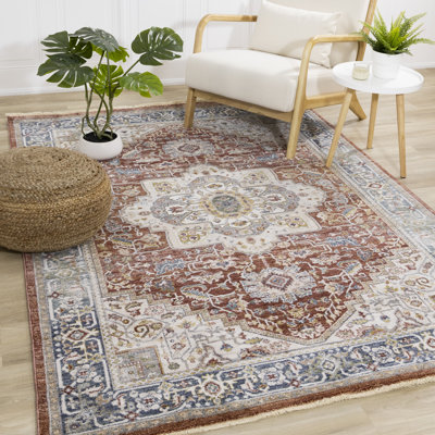 Tapis à bordure, classique, élégant, intérieur / rouge 5 pi x 8 pi (5 pi 3 po x 7 pi 10 po) Tapis - rouge / bleu, classique / traditionnel