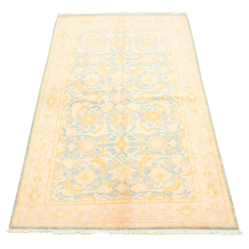 Tapis de bois one-of-kind-noué la 2010 ushak bleu/crème 6 pi 2 po x 9 pi en laine de 10 po Shubhika