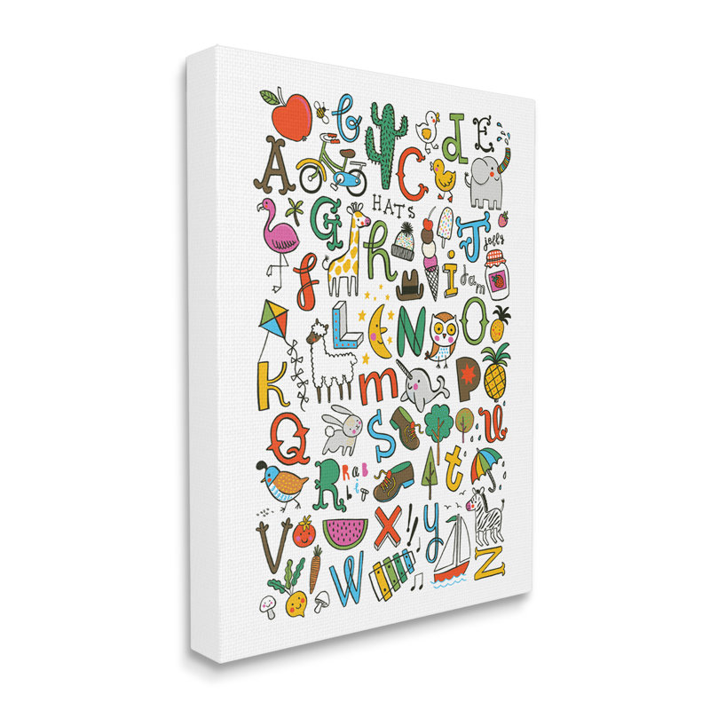 Infantile Alphabet With Illustration, Toile tendue, H 16 po x l 20 po