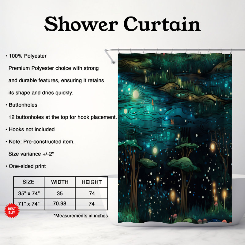 Enchanted Paths - Rideau de douche Premium, H 74 po x l 71 po