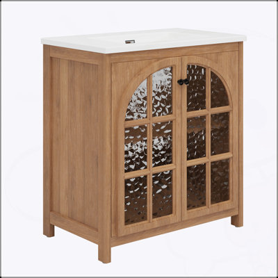 31-Inch Farmhouse Bathroom Vanity with Ceramic Sink, Vintage Rustic Design, Bronze Pulls, and Soft-Closing Doors