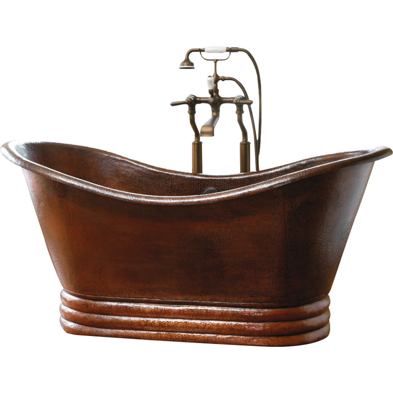Aurora 60" x 29" Pedestal Soaking Copper Bathtub, Antique Copper