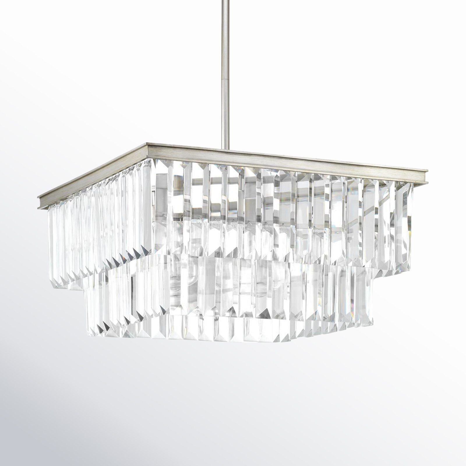 4 Light Glass Dimmable Pendant, Silver Ridge