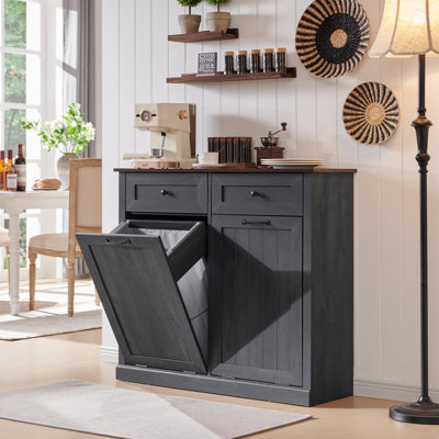 Armoire à linge à panier inclinable double Ahart avec panier de rangement pour salle de bain Farmhouse.