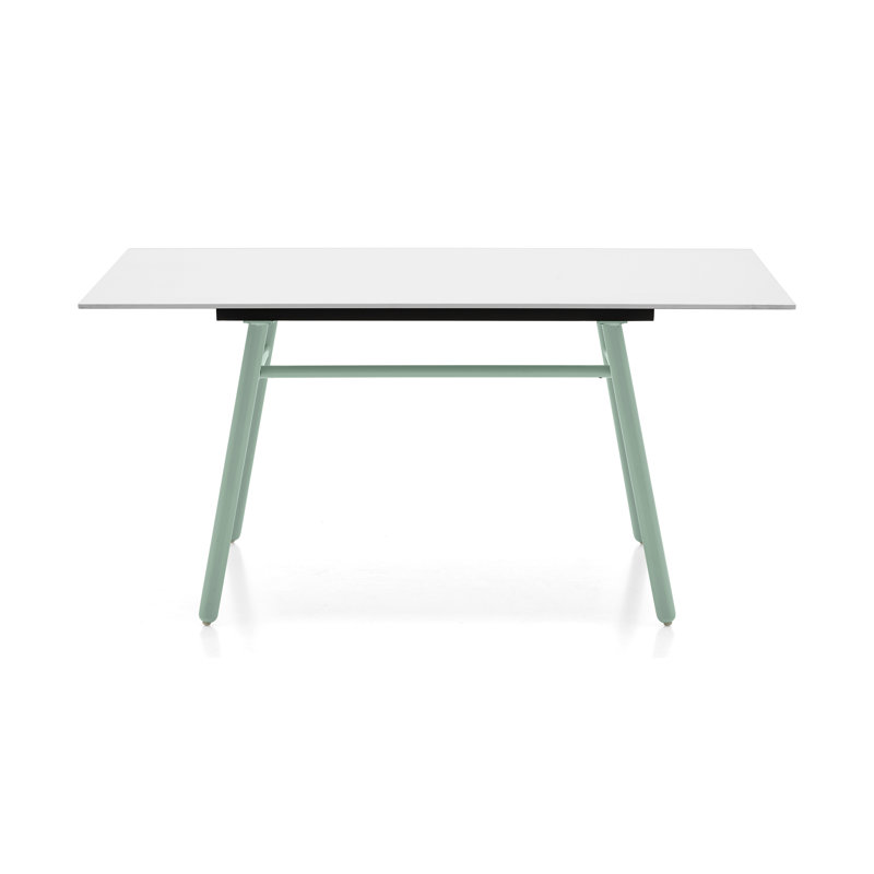 Yo! Outdoor Dining Table with Metal Legs, Slate White, Matt Thyme Green