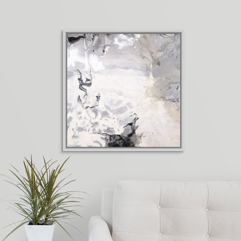 « tone on tone », peinture sur toile, H 25,7 po x l 25,7 po x P 1,75 po, Cadre flottant blanc