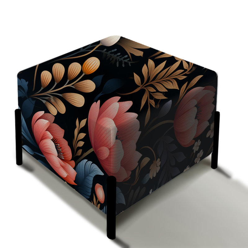 Jardin multicolore à motif de fleurs sauvages sur fond noir - repose-pieds carré floral