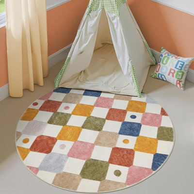 Tapis rond coloré lavable pour salle de jeux et chambre d'enfant
